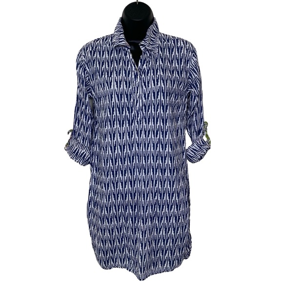 Roberta Roller Rabbit Women's Ikat Print 3/4 Sleeve Shirt Dress Tunic S Blue - Picture 1 of 10